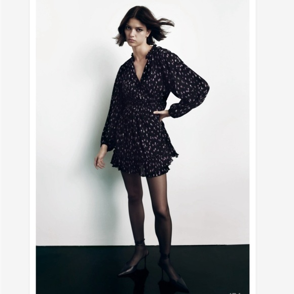 Zara Black and Purple Floral Ruffle Mini Dress - Picture 2 of 15